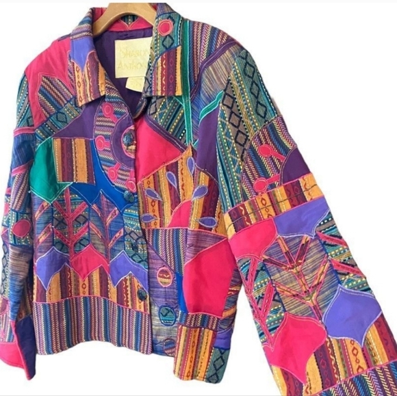 Sharon Anthony women's jacket multicolor wearable art deco size 1X - Picture 10 of 15